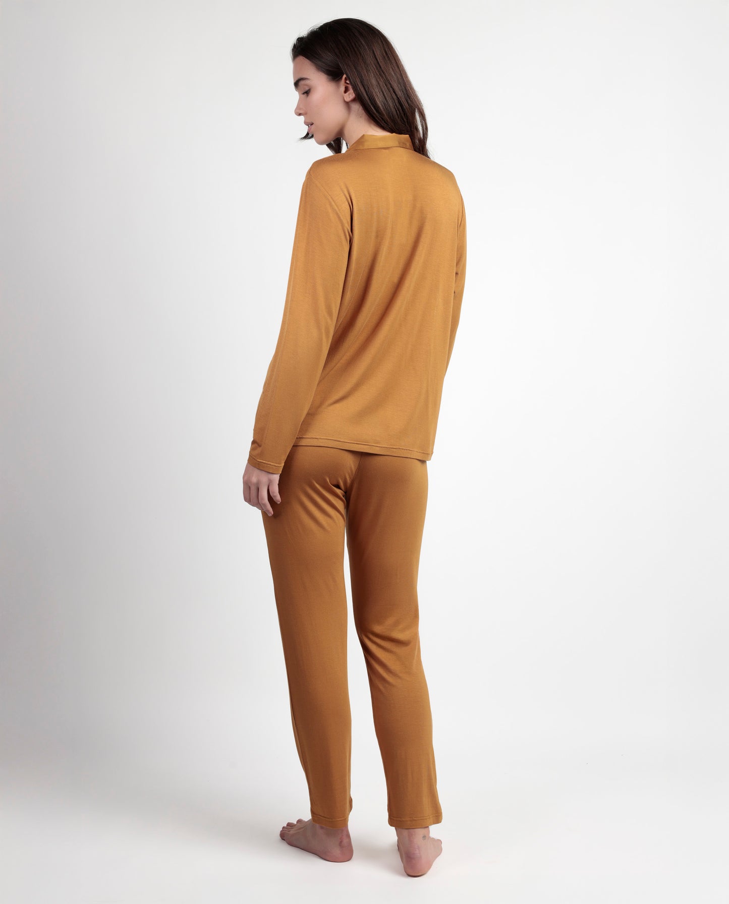 LUXURY Pijama Manga Larga Abierto Liso cobre para Mujer