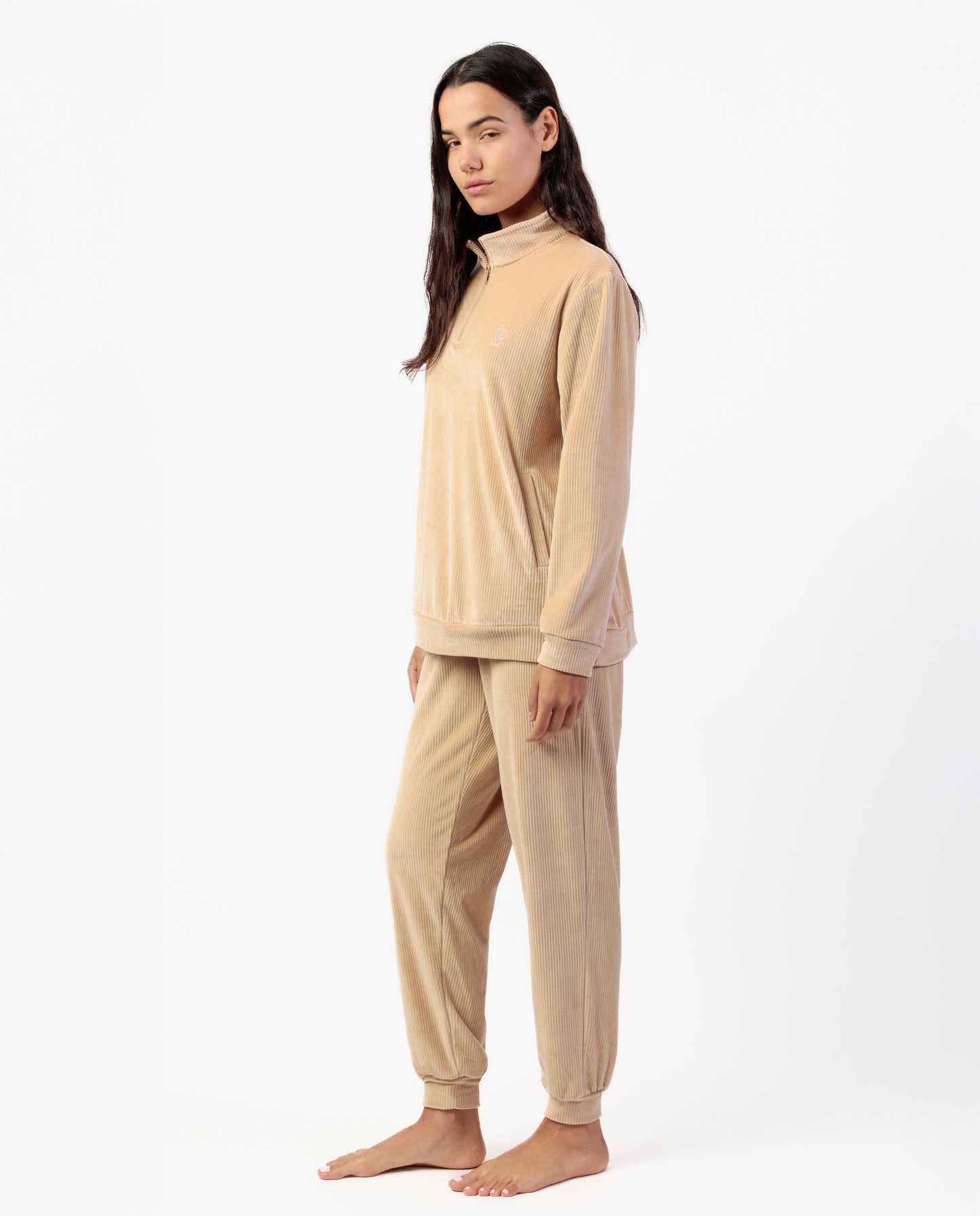 Pijama Manga Larga Terciopelo Cremallera Adm para Mujer