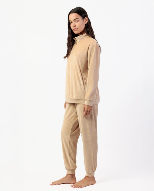 Pijama Manga Larga Terciopelo Cremallera Adm para Mujer