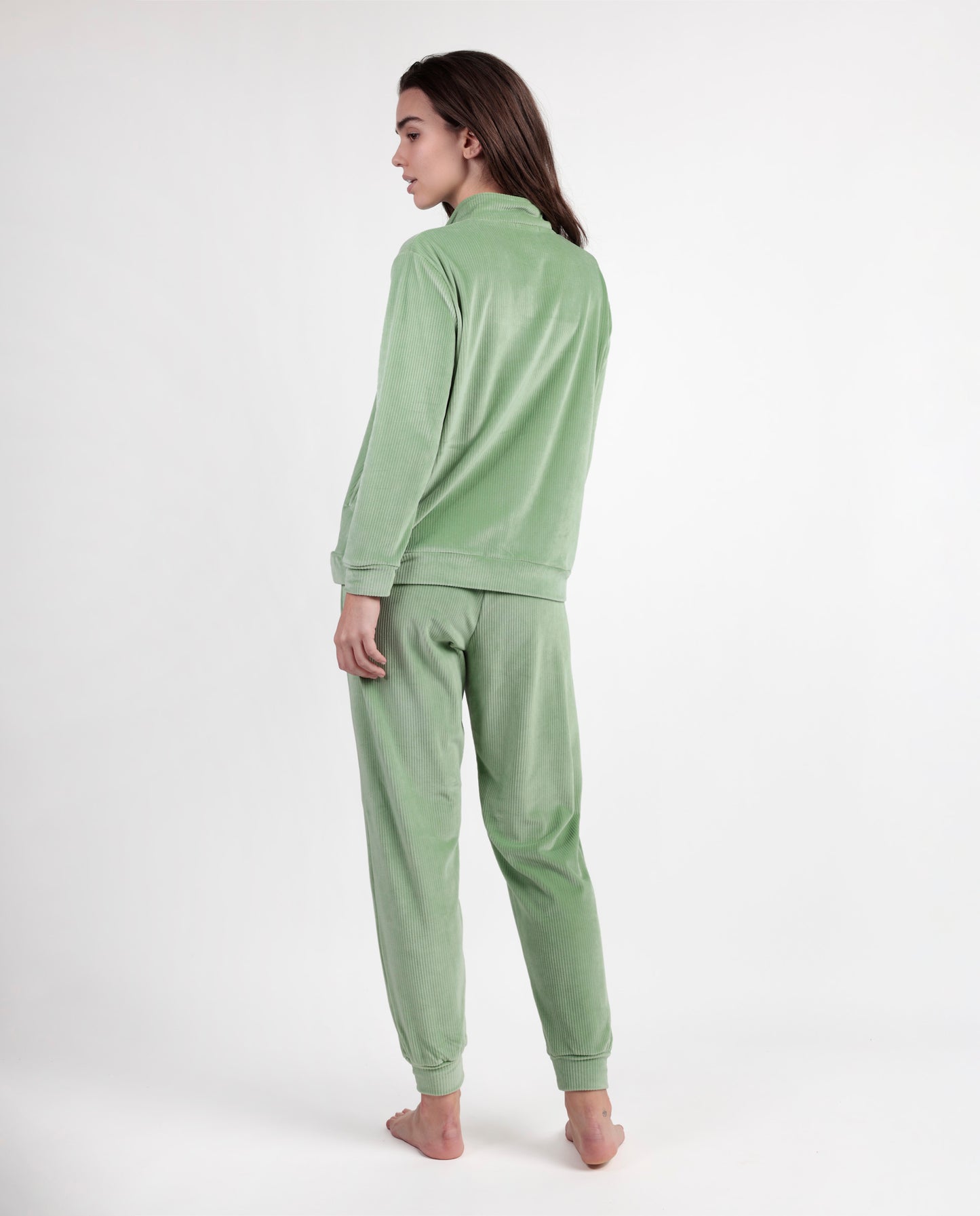 Pijama Manga Larga Terciopelo Cremallera Adm Verde para Mujer