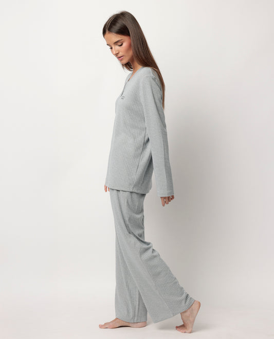 Pijama Manga Larga Tapeta Canalé Supersoft Azul para Mujer