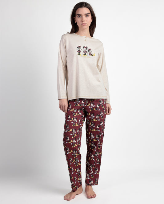 Pijama Manga Larga Tapeta Minnie Mouse para Mujer