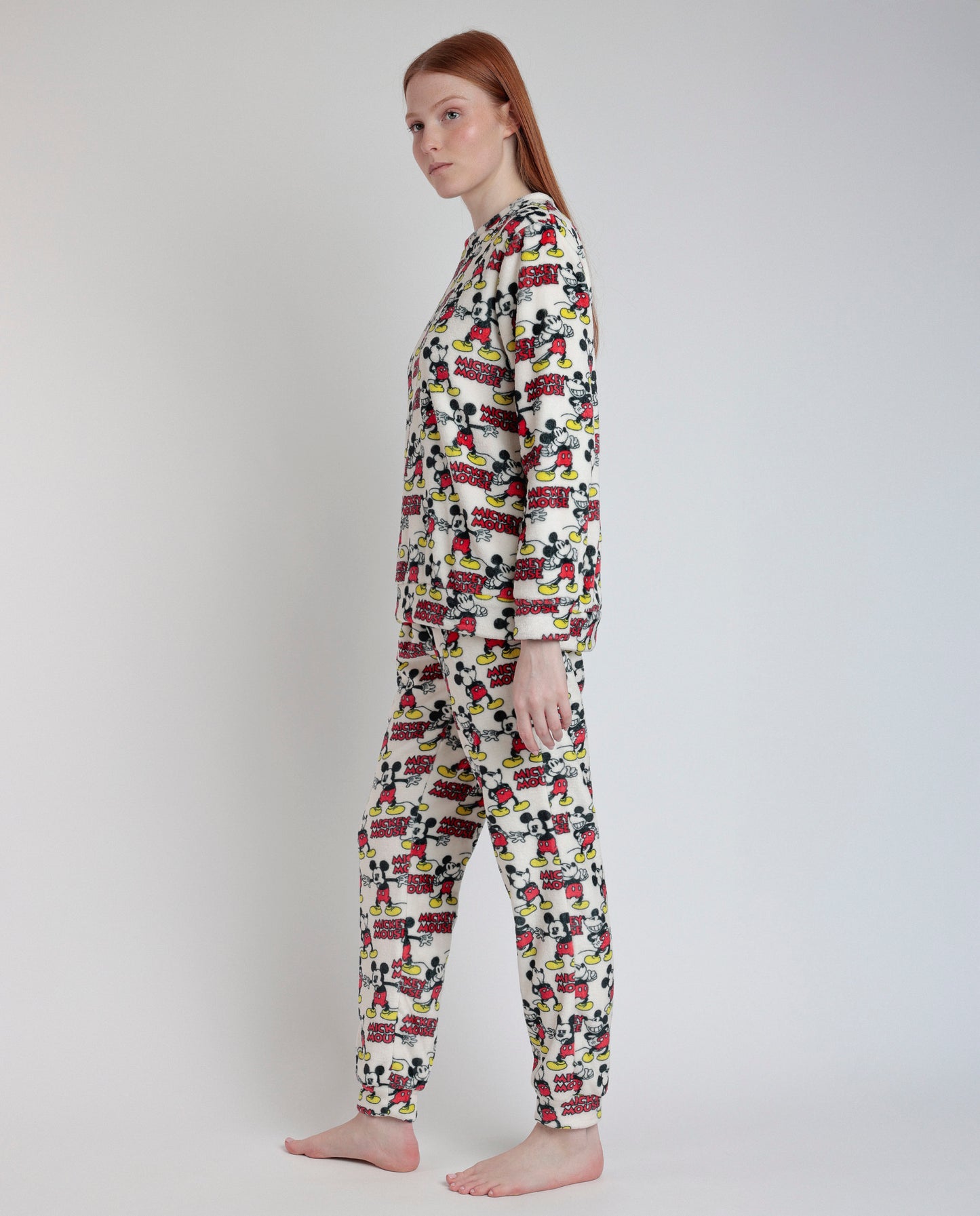 Pyjama à manches longues chaud pour femme, imprimé Mickey Mouse