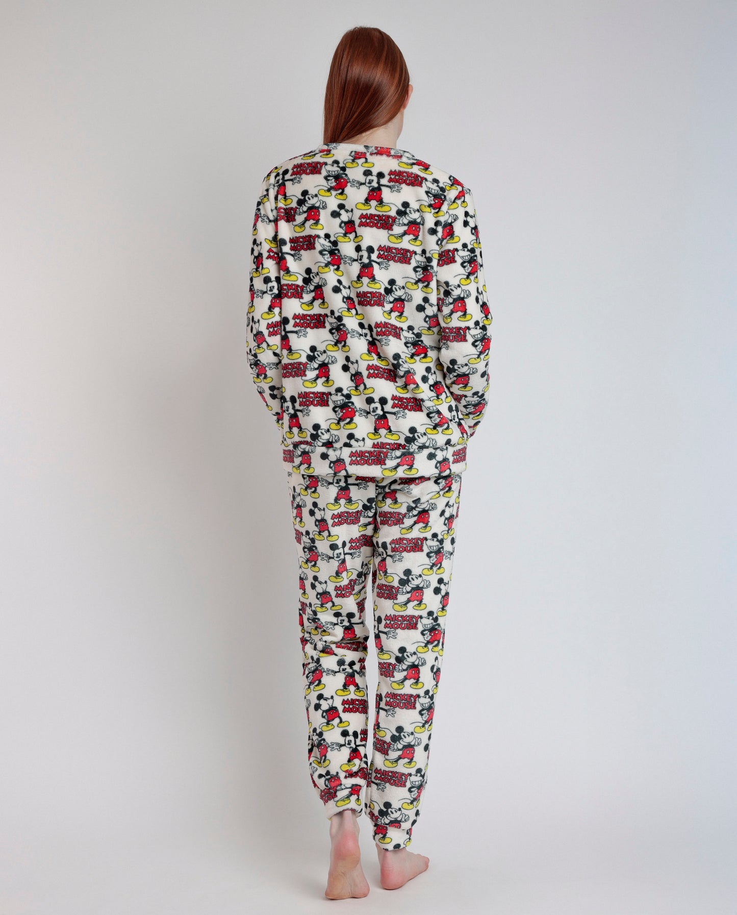 Pyjama à manches longues chaud pour femme, imprimé Mickey Mouse