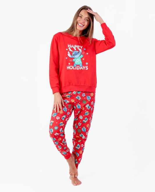 Pijama Manga Larga Stitch Happy Holidays para Mujer