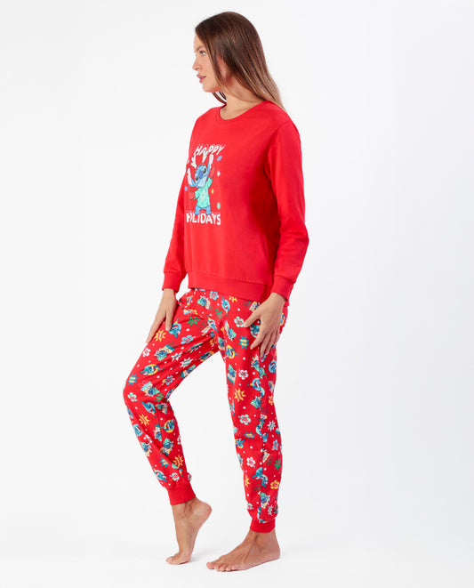 Pijama Manga Larga Stitch Happy Holidays para Mujer