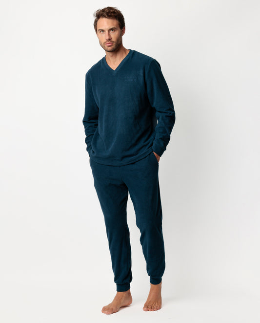 Pijama Manga Larga Checks Texture Azul para Hombre