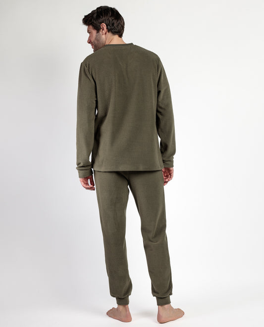 Pijama Manga Larga Checks Texture Caqui para Hombre