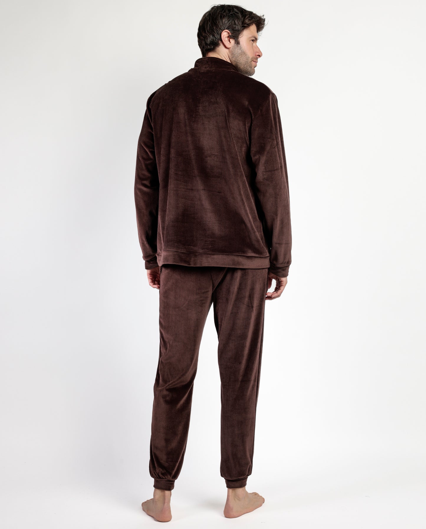 Pijama Manga Larga Terciopelo Cuello Alto Corduroy Marron para Hombre