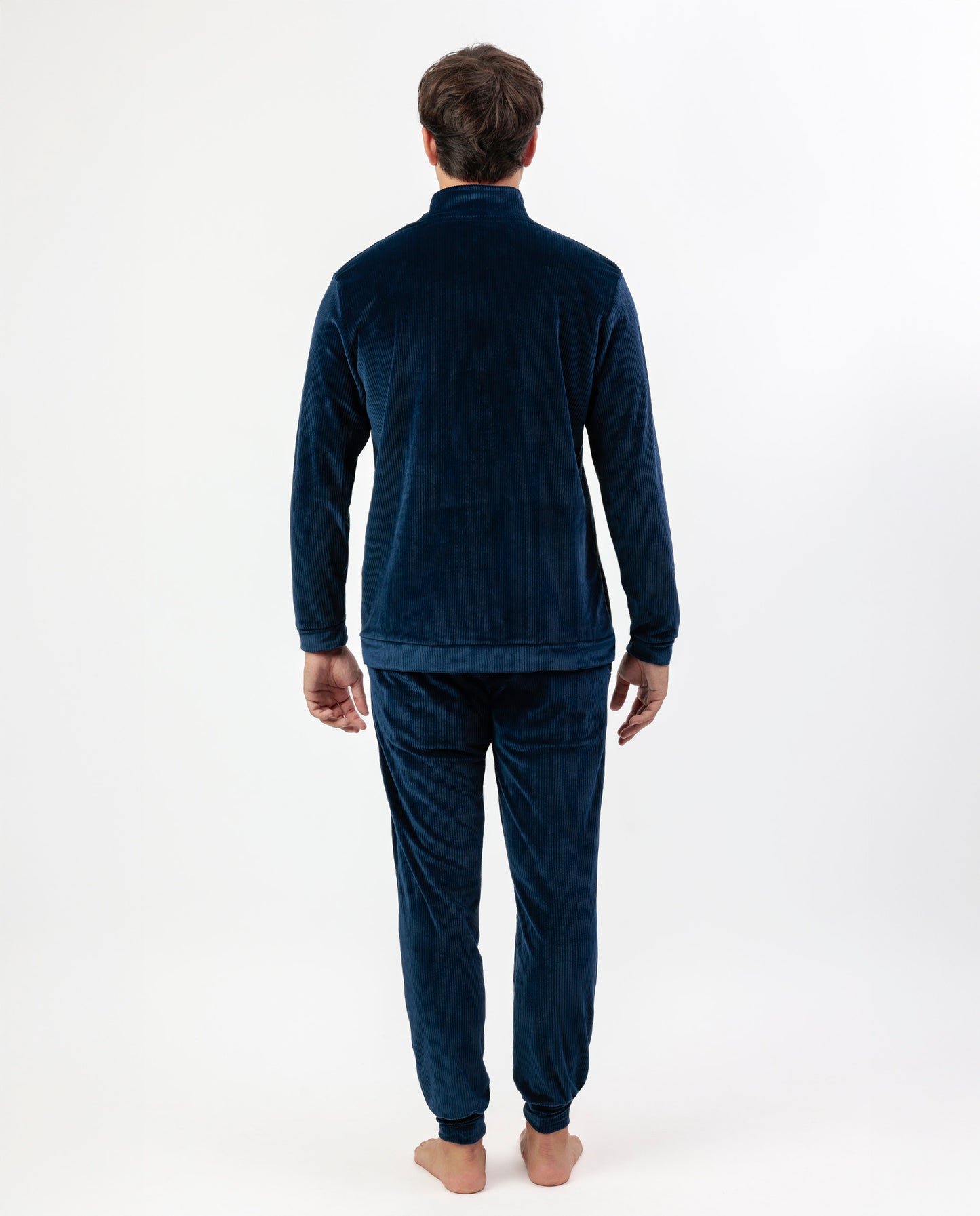 Pijama Manga Larga Terciopelo Cuello Alto Corduroy Azul para Hombre