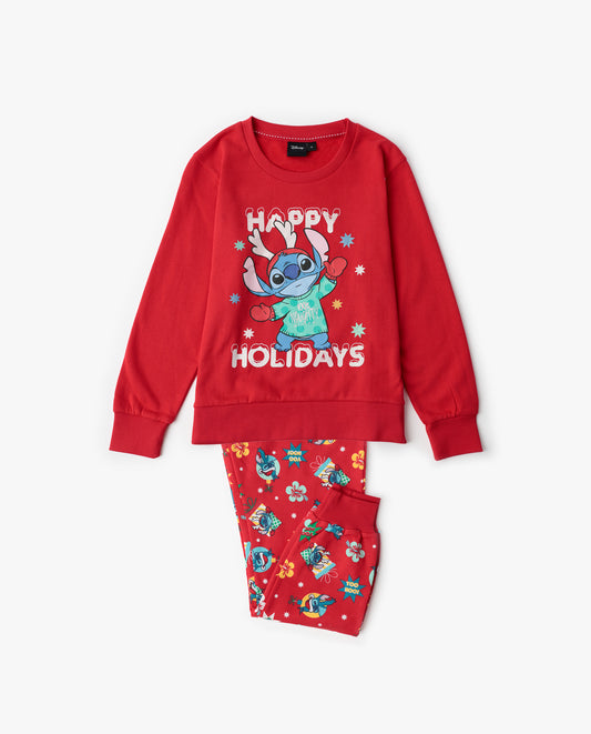 Pijama Manga Larga Stitch Happy Holidays para Niña