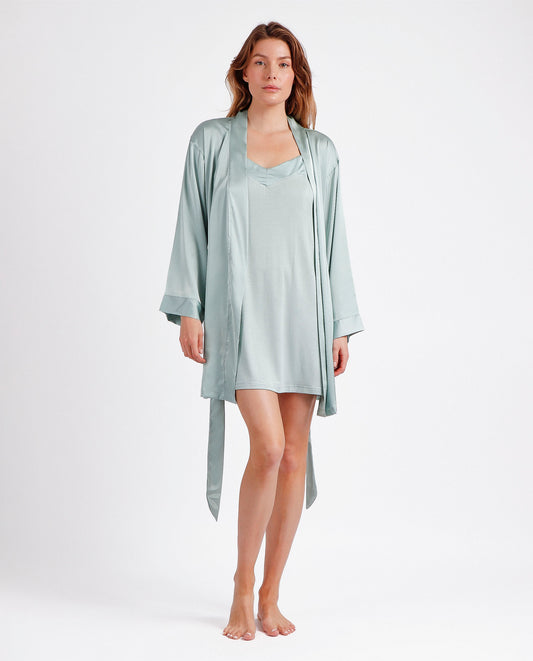 Bata Manga Larga Satin Bands para Mujer Verde