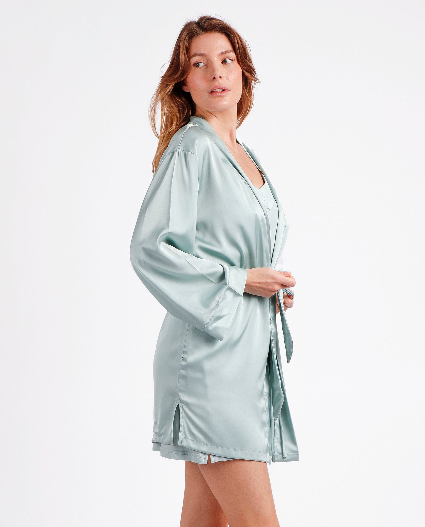 Bata Manga Larga Satin Bands para Mujer Verde