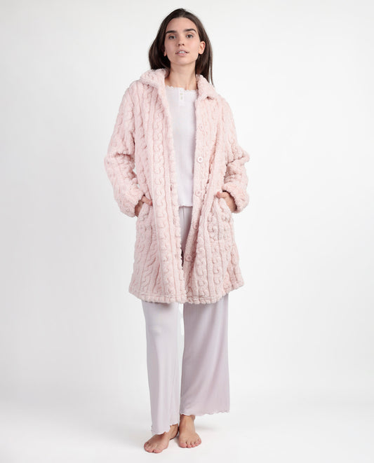 Bata Manga Larga Calentita Chains Rosa para Mujer