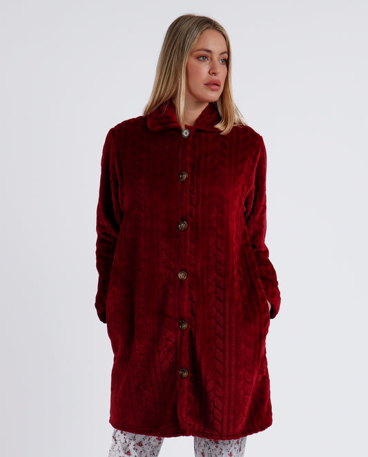 Bata Manga Larga Calentita Thank You Carmín para Mujer