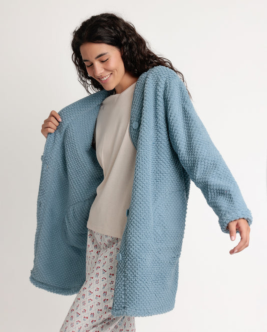 Bata Manga Larga Calentita Let´s Get Lost Azul para Mujer