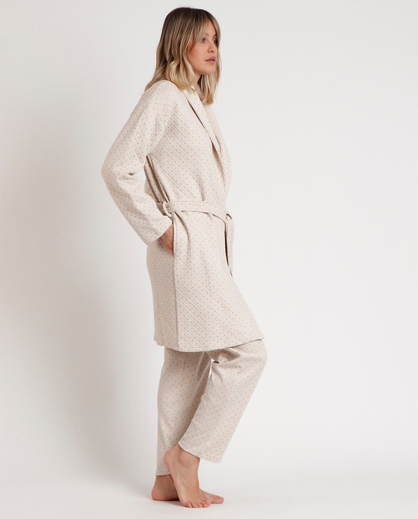 Bata Manga Larga Organic Dots para Mujer