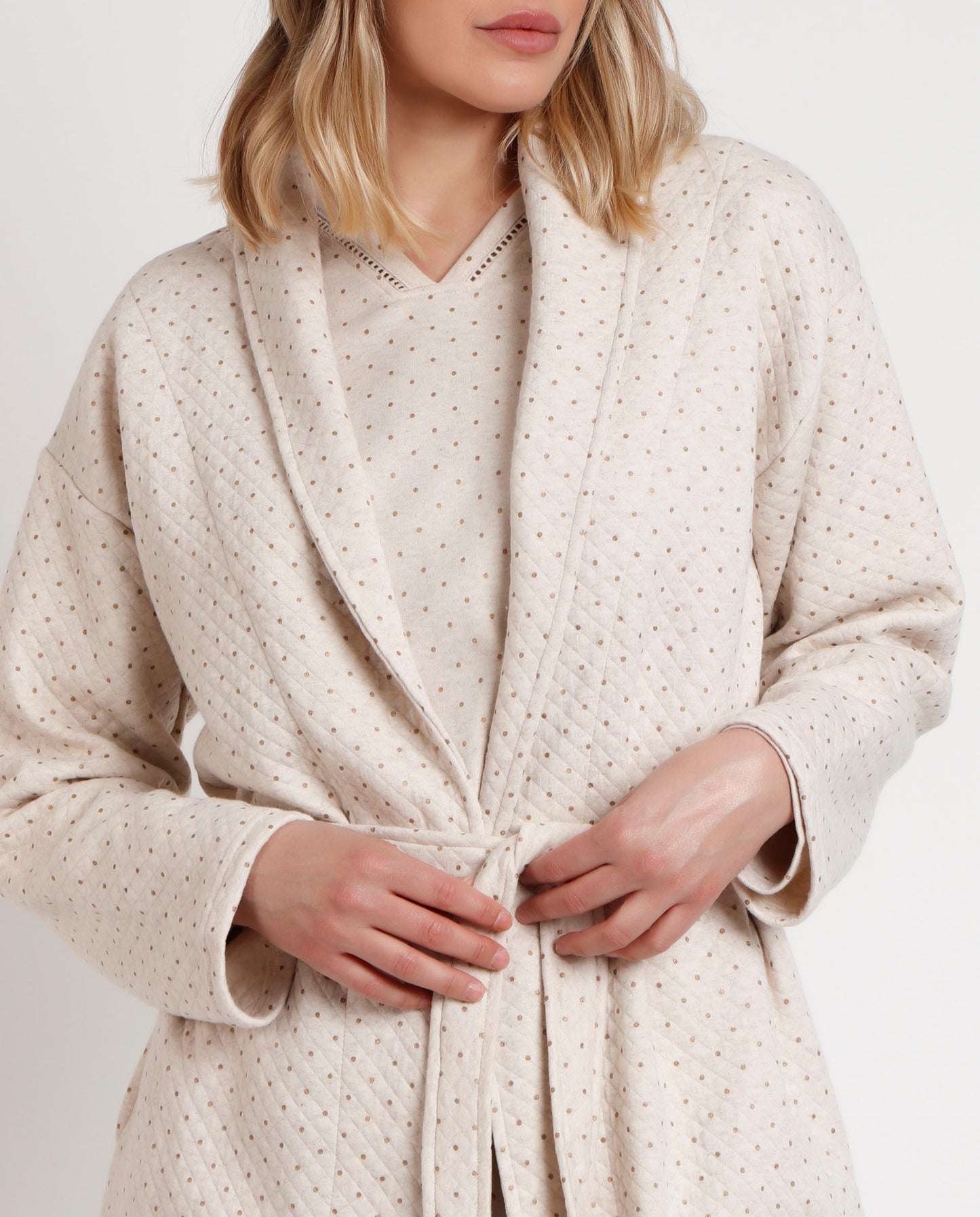 Bata Manga Larga Organic Dots para Mujer