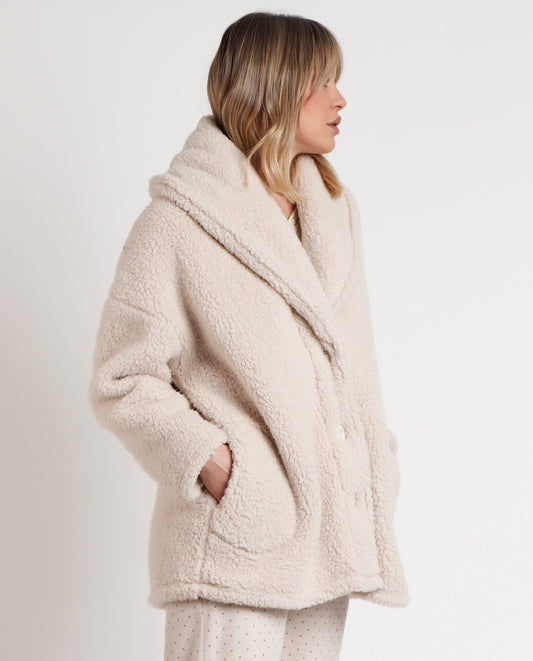 Bata Manga Larga Calentita Relax Home Beige para Mujer