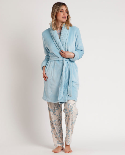 Bata Manga Larga Dreams Climbing Flowers Azul para Mujer