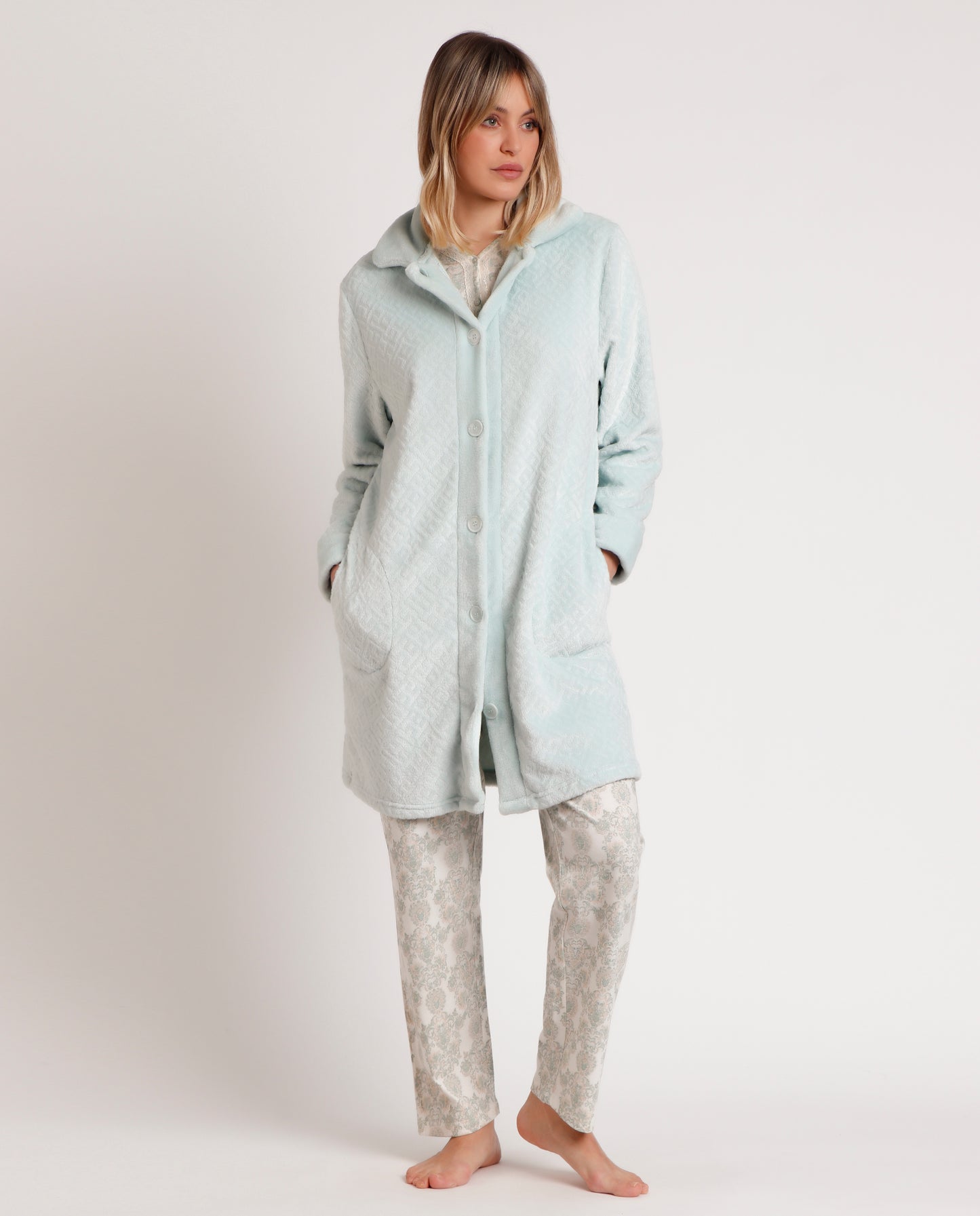 Bata Manga Larga Calentita Aqua para Mujer