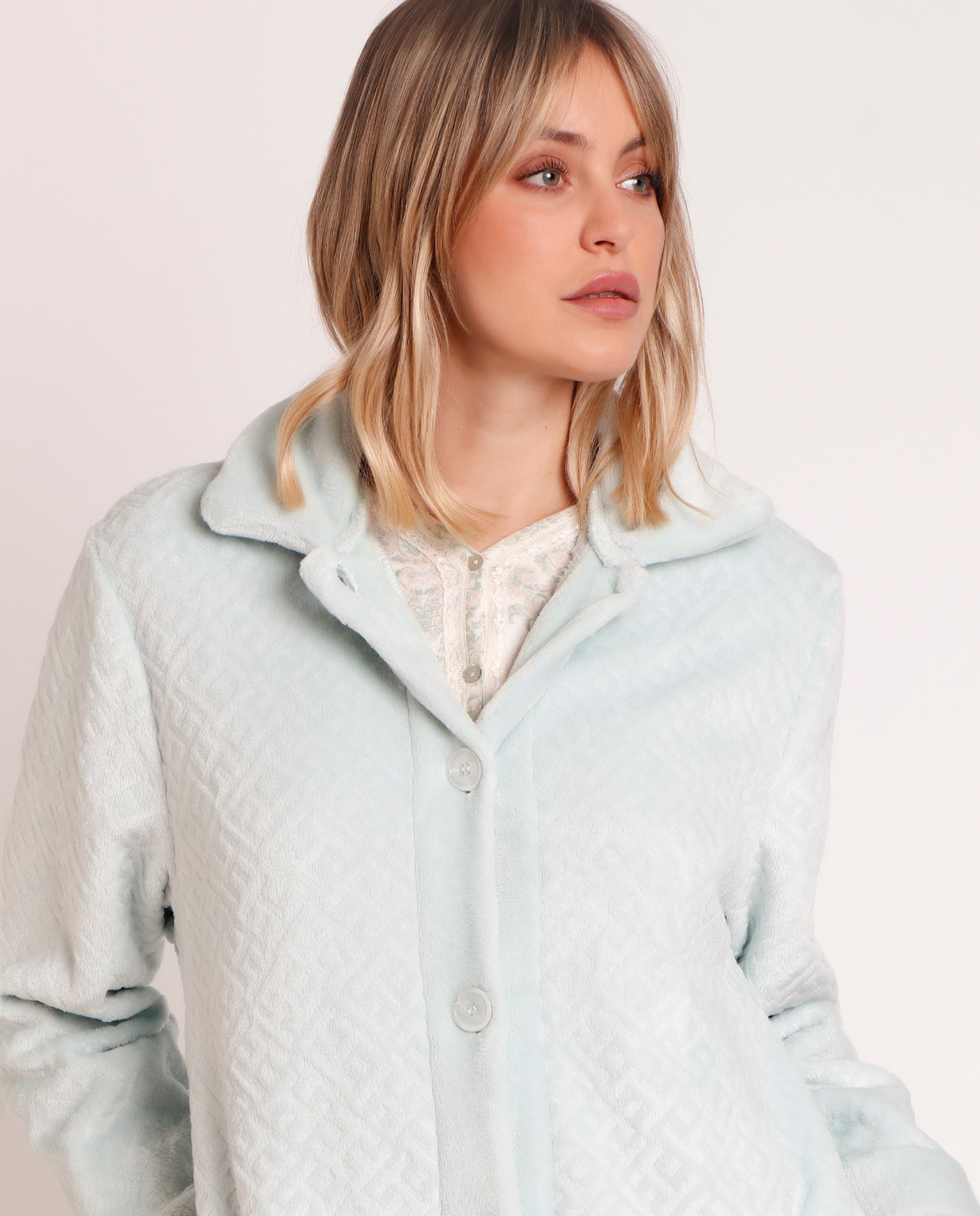 Bata Manga Larga Calentita Aqua para Mujer