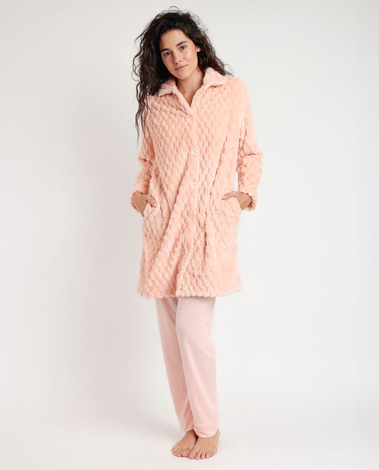 Bata Manga Larga Calentita Soft Sleep Coral para Mujer