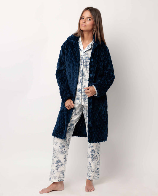 Bata Manga Larga Calentita Soft Sleep Azul para Mujer
