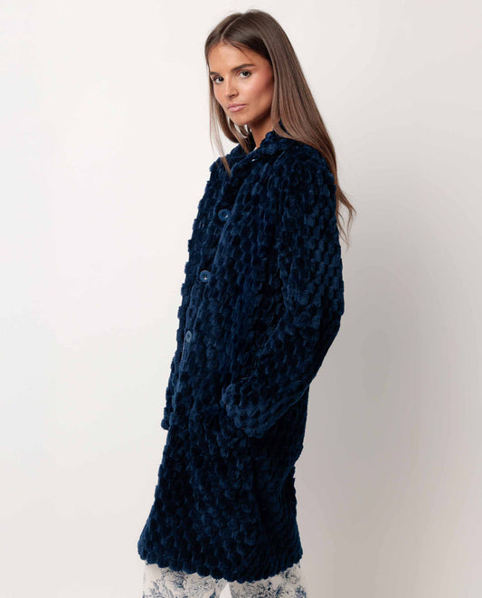 Bata Manga Larga Calentita Soft Sleep Azul para Mujer