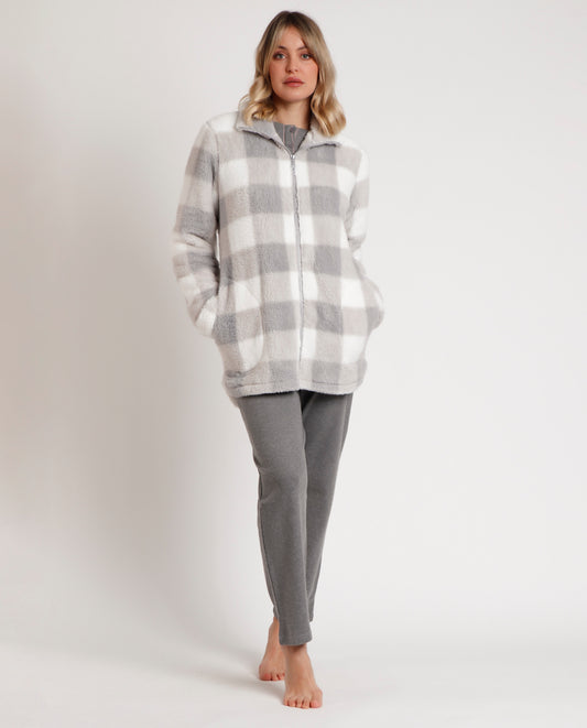 Bata Manga Larga Calentita Cuadro Vichy para Mujer