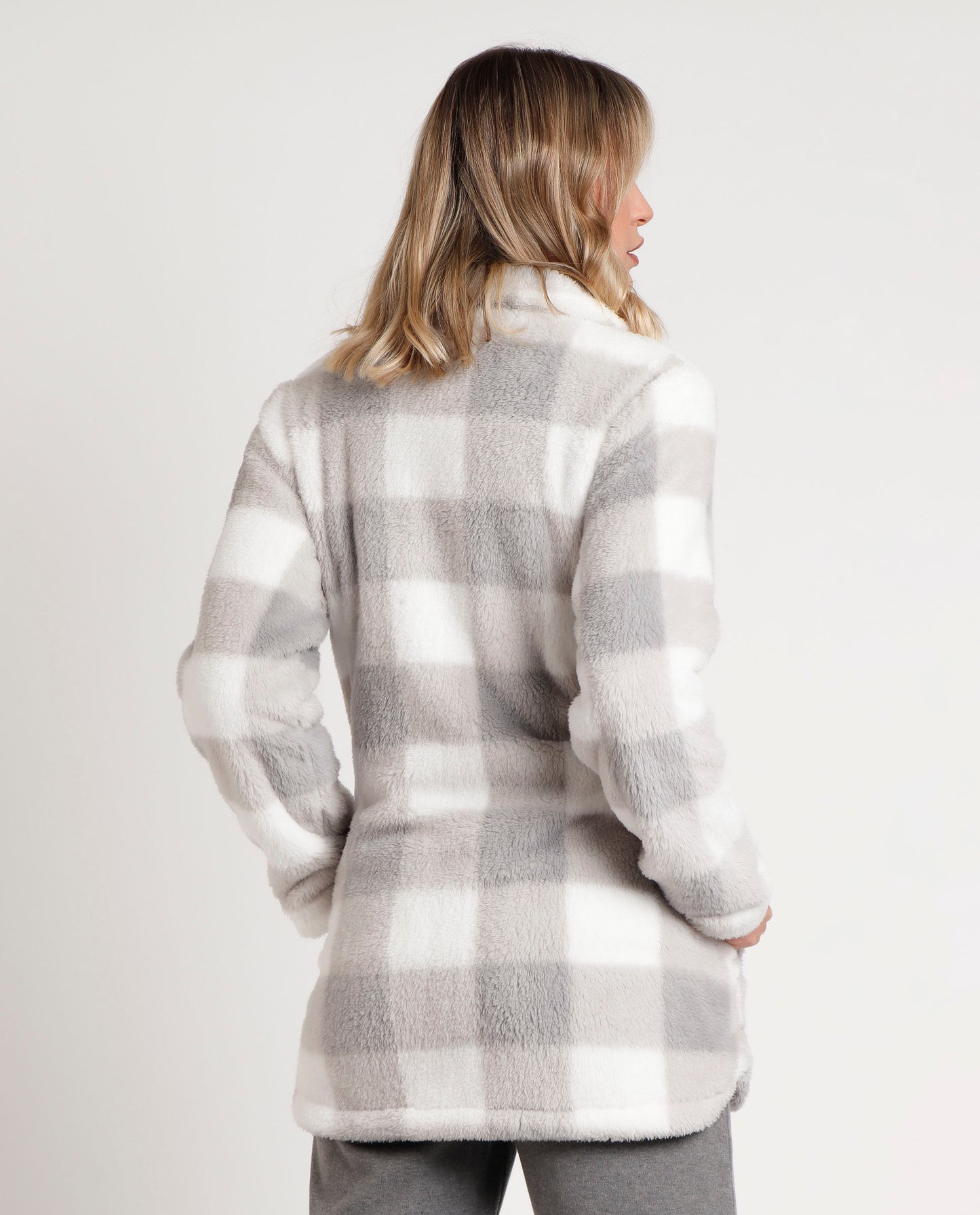 Bata Manga Larga Calentita Cuadro Vichy para Mujer