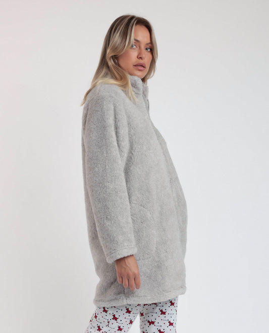 Bata Manga Larga Calentita Lou Lou Grey para Mujer