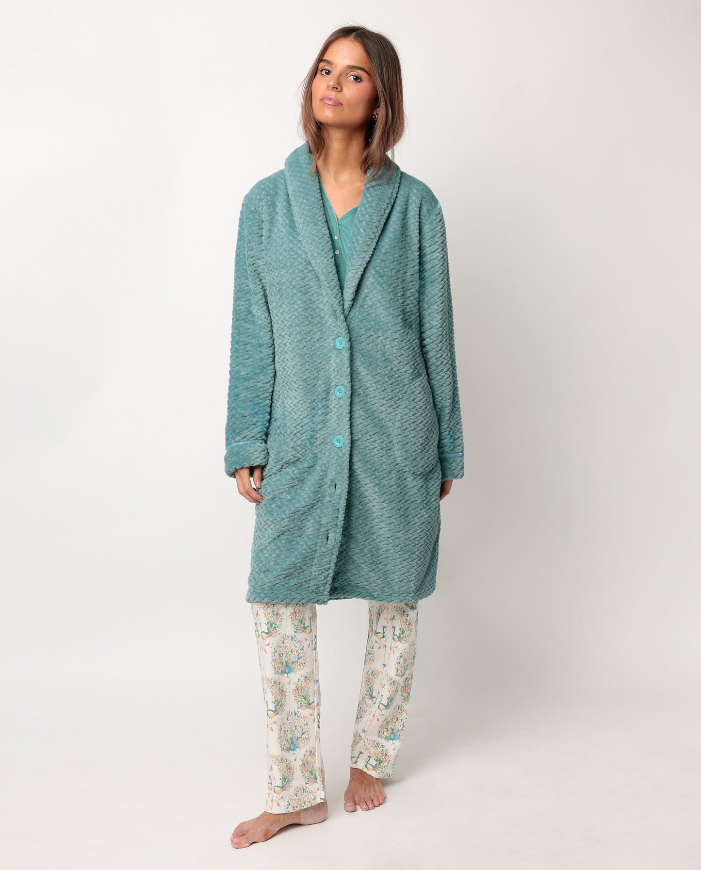 Bata Manga Larga Calentita Soft Peacock para Mujer