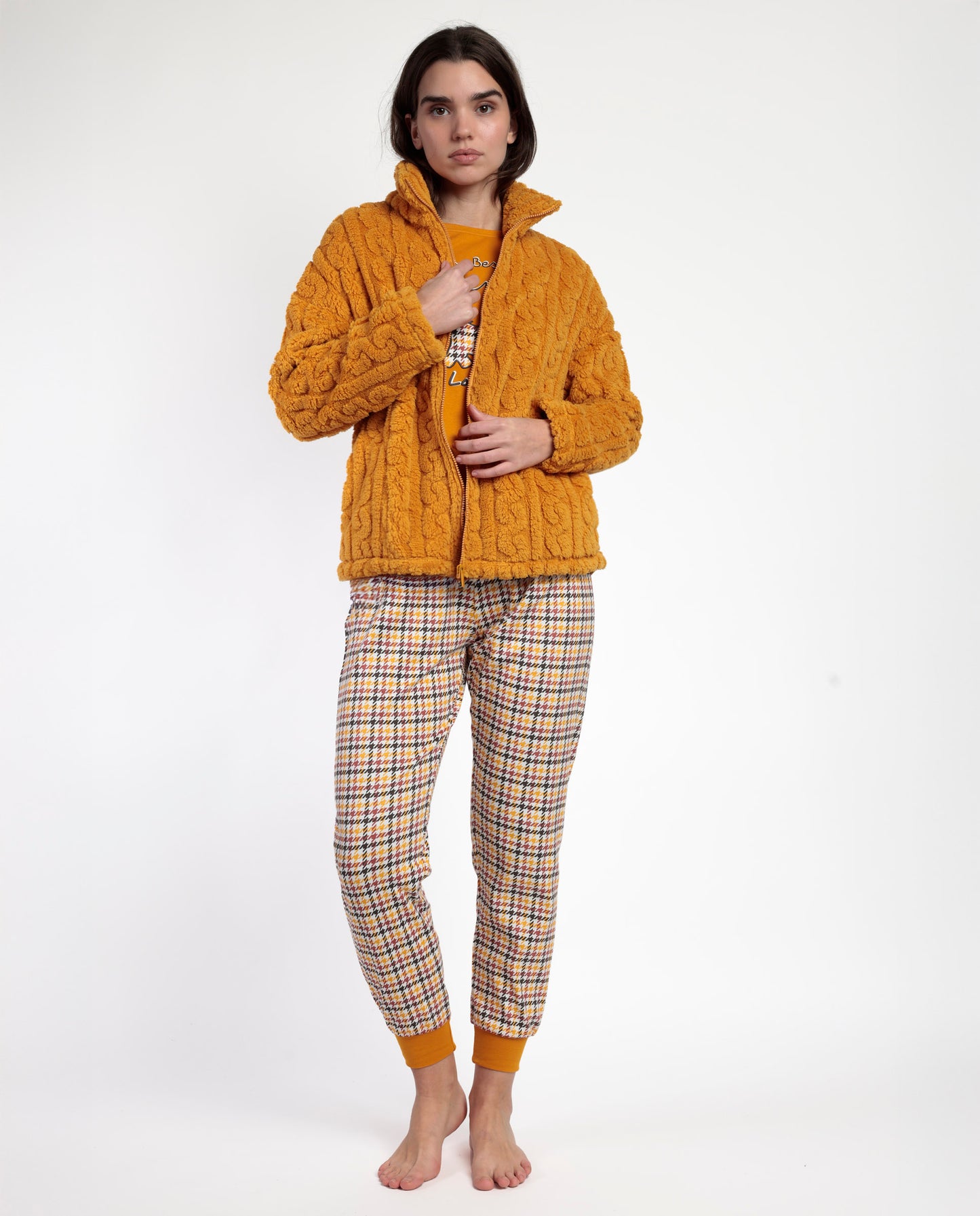 Bata Manga Larga Calentita Lou Lou Returns para Mujer Mostaza