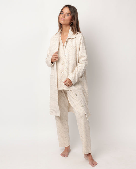 Bata Manga Larga Botones Organic Dots para Mujer