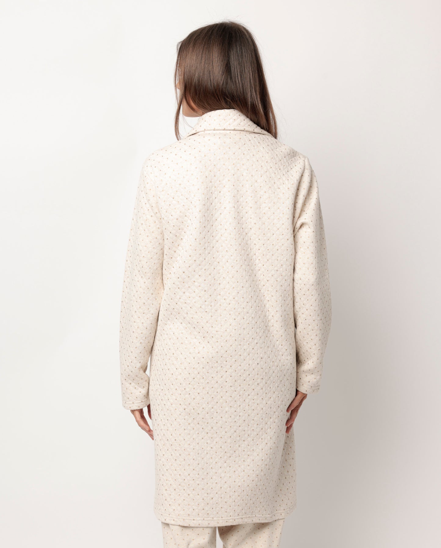 Bata Manga Larga Botones Organic Dots para Mujer