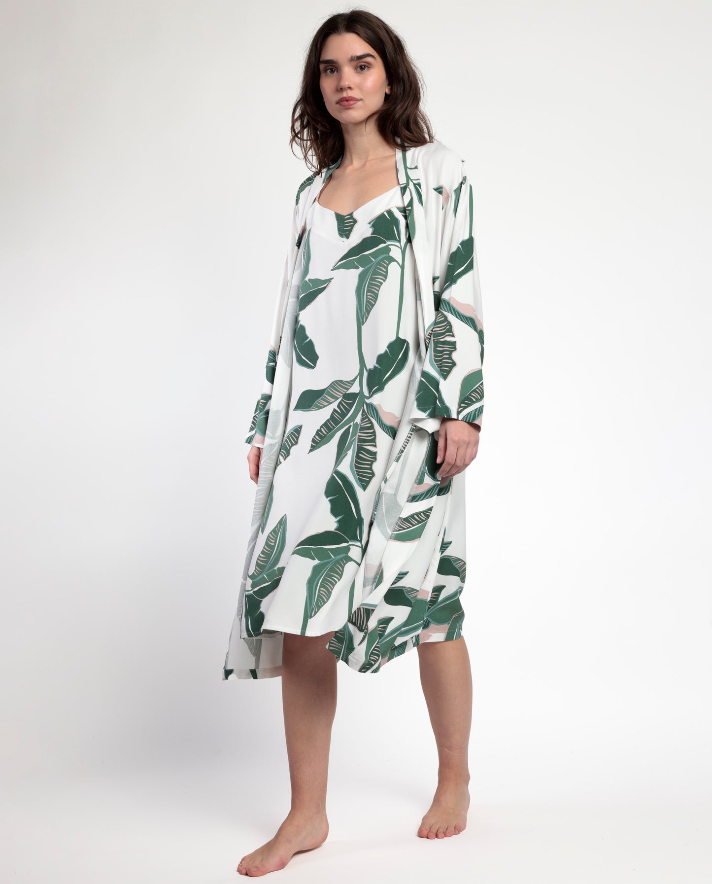 Bata Manga Larga Popelín Luxury Leaves para Mujer