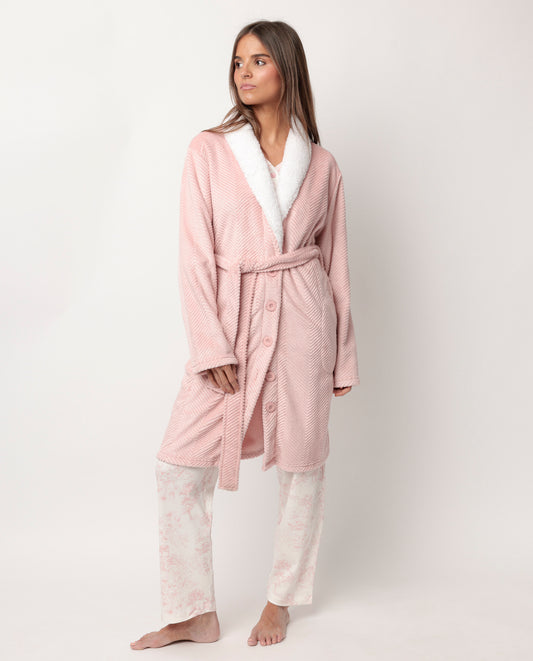 Bata Manga Larga Calentita Luxury Leaves Maquillaje para Mujer