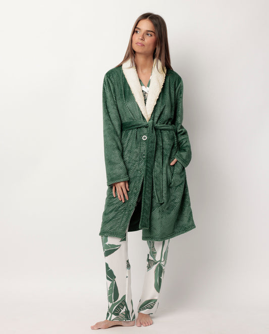 Bata Manga Larga Calentita Luxury Leaves Hojas para Mujer