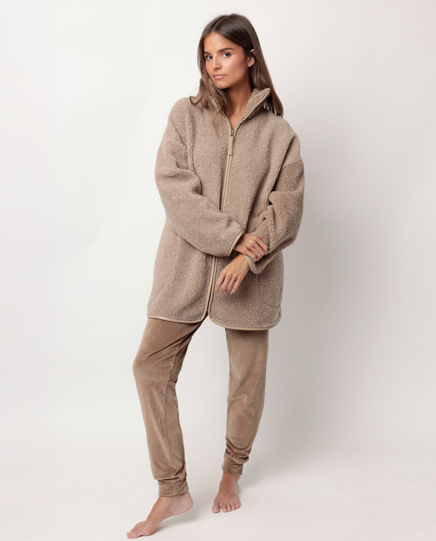 Bata Manga Larga Calentita Sherpa Relax Home para Mujer